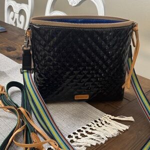 Consuela Black Quilted Crossbody with Colorful Strap